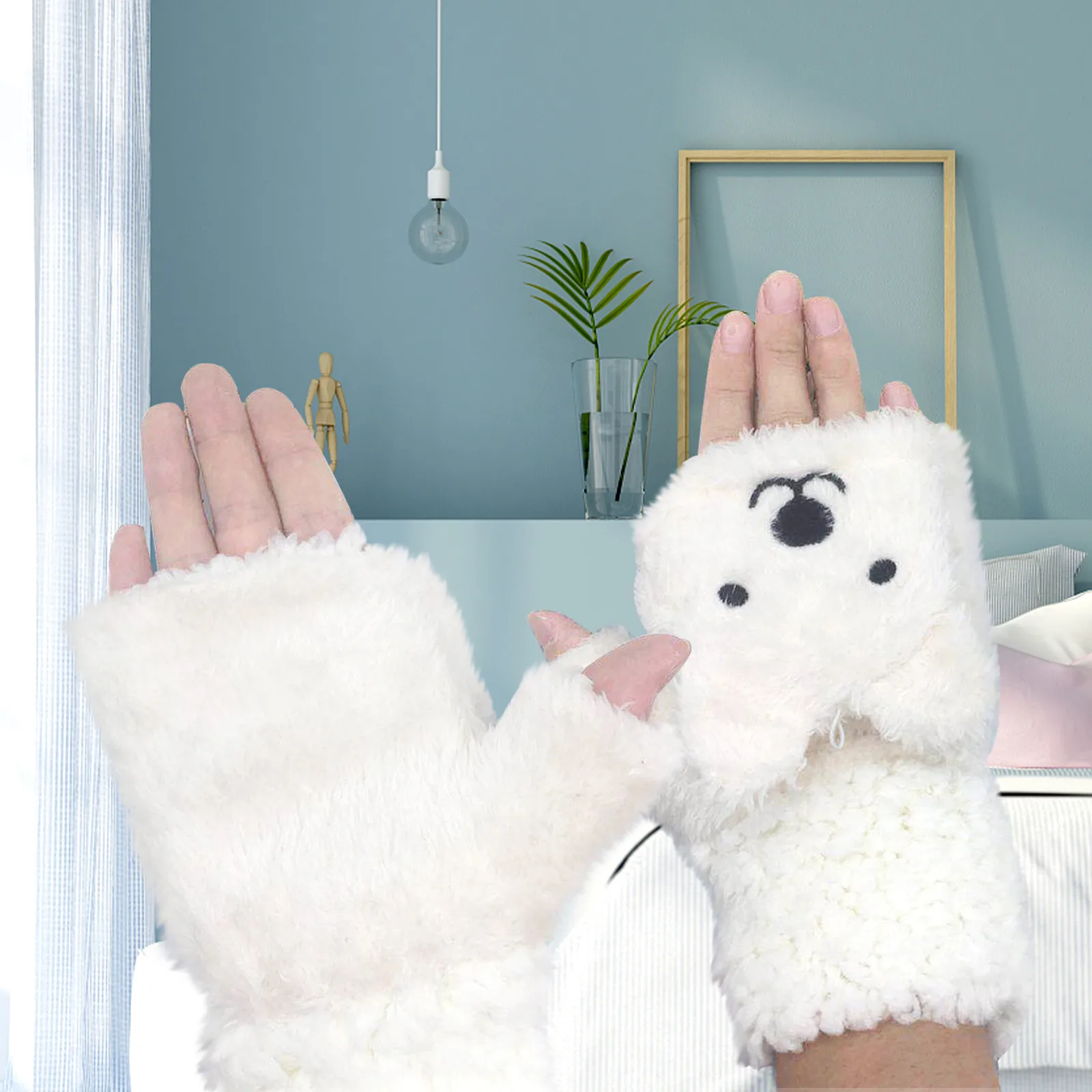 

Half Finger&Full Finger Cartoon Gloves Women Winter Warm Animal Plush Gloves Touch Screen пеѬаки женские Outdoor Free Shipping